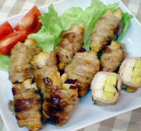 りんご料理:林檎とさつま芋の中華風豚バラ巻き